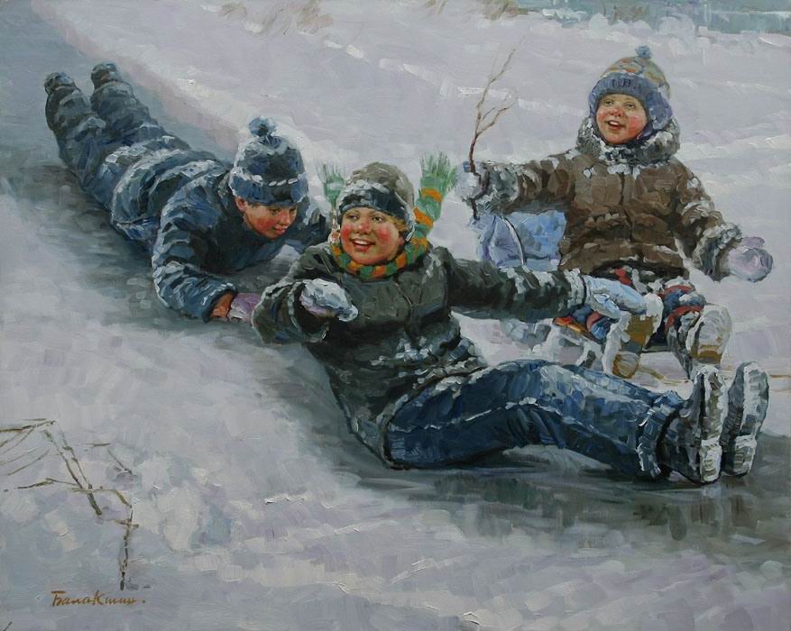 (image for) Handmade Oil painting for home canvas, oil painting framed canvas for living room Balakshin's galleries,on the ice boats